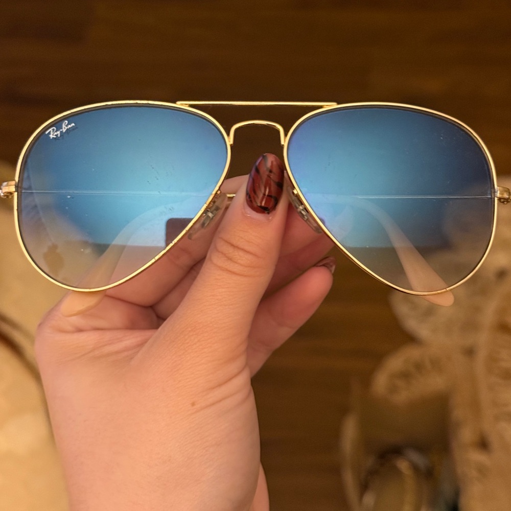 Ray-Ban Gold Frame Sunglasses with Blue Lenses